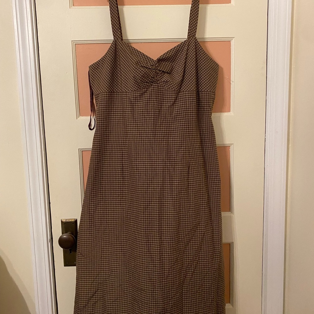 Brown Plain Midi Dress